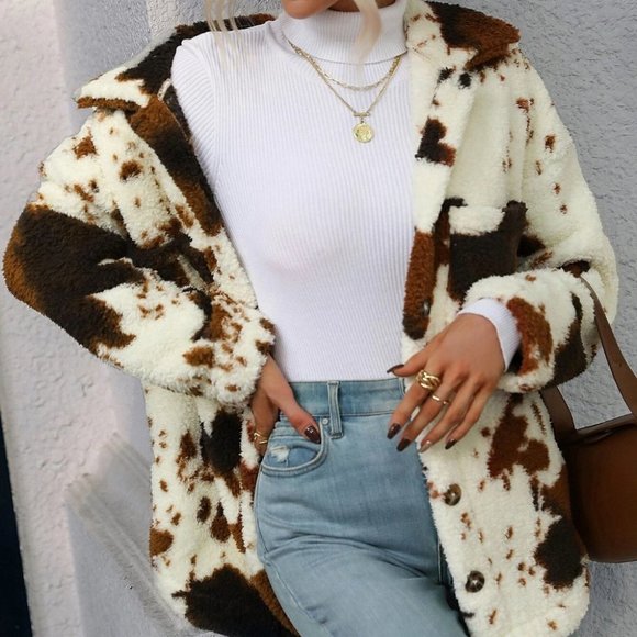 western cow print button flannel coat boho casual - Picture 6 of 6